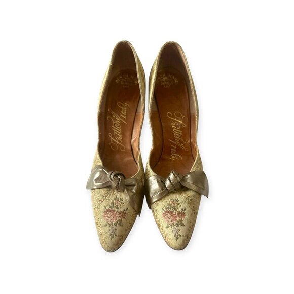 Vintage 1950s‎ Frittori Italy Floral Brocade Heels, Hand made - Picture 3 of 16